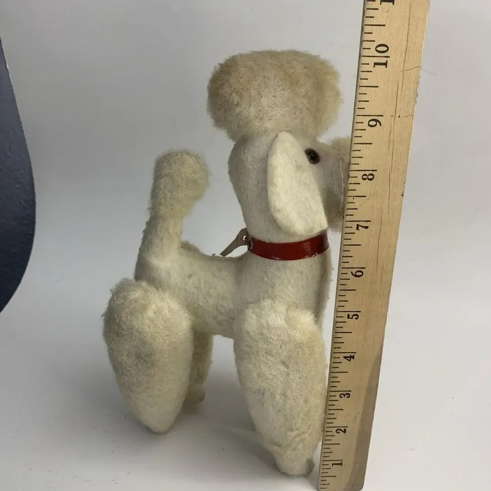 Vintage White Jointed Poodle Dog Plush Red Collar Animal Made in Japan 1966